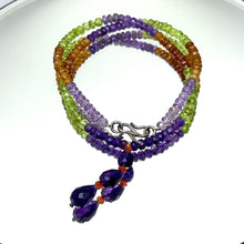 Mix Semiprecious Natural, Peridot, Amethyst, and Spessartite Garnet Gemstone Necklace