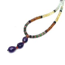 Tanzanite Natural, Spessartite, Black Tourmaline, Aqua, Citrine, Tsavorite, and Amethyst Necklace