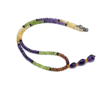 Spessartite Natural, Peridot, Tsavorite, Black Tourmaline, and Amethyst Necklace