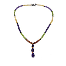 Spessartite Natural, Peridot, Tsavorite, Black Tourmaline, and Amethyst Necklace