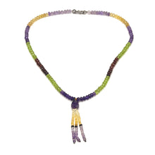 Citrine Natural, Spessartite Garnet, Peridot, and Amethyst Gemstone Necklace