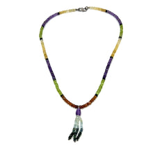 Blue Tourmaline Natural, Tsavorite, Aqua, Peridot, Citrine, and Amethyst Necklace