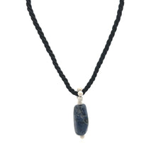 Natural Sodalite Gemstone 26mm Fancy Shape with Black Twisted Cord Pendant Necklace