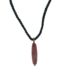 Natural Rhodonite Gemstone 40mm with Black Twisted Cord Pendant Necklace