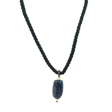 Natural Sodalite Gemstone 21mm Fancy Shape with Black Twisted Cord Pendant Necklace