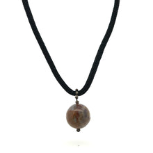 Natural Jasper Gemstone 20mm Ball Black Twisted Cord Pendant Necklace