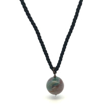 Natural Jasper Gemstone 20mm Ball with Black Twisted Cord Pendant Necklace