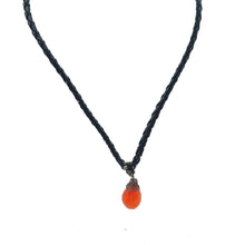 Natural Carnelian Gemstone 13mm Drop Shape with Black Twisted Cord Pendant Necklace