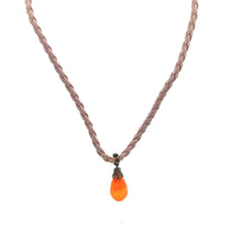Natural Carnelian Gemstone 15mm Drop Shape With Light Pink Twisted Cord Pendant Necklace Associated With Passion Drive And Uplifting Energy