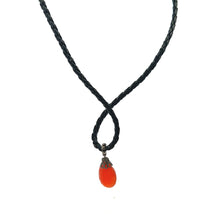 Natural Carnelian Gemstone 14.5mm Pear Shape with Black Twisted Cord Pendant Necklace