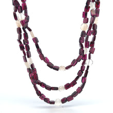 Handmade Natural 17.2 Inch Garnet Plain Tube 6x5 mm & Chalcedony Round Gemstone Beaded Necklace