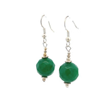 Green Jade 12mm Ball Facet Dangle Gemstone Earrings