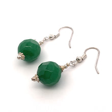 Green Jade 12mm Ball Facet Dangle Gemstone Earrings