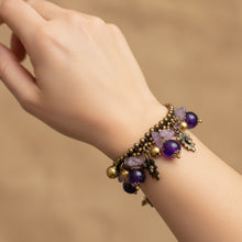Handmade Natural Amethyst Gemstone Bracelet featuring Leaf and Bell Accents Jewelry
