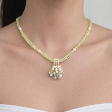 Natural Peridot Blue Topaz Citrine Smooth Pearls Gemstone Necklace