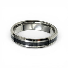 Tungsten Ring High Polish Finish Center Black Ceramic Inlay Beveled Edges Band