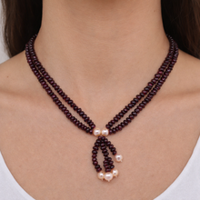 Natural Garnet Tyre with Pearl Gemstone Handmade Necklace