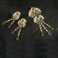 18K Yellow Gold Pendant Earring with Diamond & Multi Tourmaline Natural Gemstone Tassel Elegant Jewellery Set