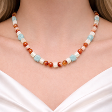Natural Agate 7mm Faceted Ball & Carved Jade Wheel Gemstone Beaded Necklace | 17