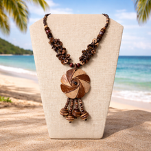 Natural Handmade Unique Spiral Design Coconut Shell Statement Necklace with Tassels Jewelry