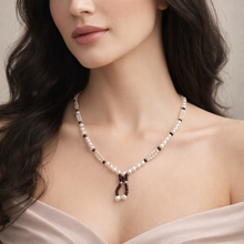 Natural Garnet Rondelle & Pearl Gemstone Crafted Necklace