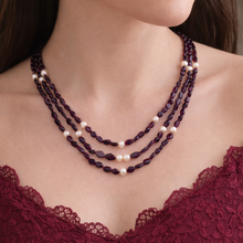 Natural Garnet Fancy 6mm & Pearl Multi Layered Gemstone Necklace