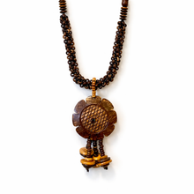 Natural Handmade Dark Coconut Shell Floral Carved Necklace Unique Tassels Jewelry