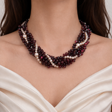 Natural Garnet Drop with Pearl Twisted June Gemstone Necklace