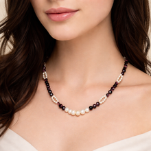 Natural Garnet 6mm Button & Pearl Plain Gemstone Necklace