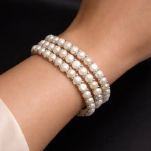 Triple-Strand Freshwater Pearl Cool White Button Shape Bracelet Symbol of Purity Classic Beauty and Heart Soothing Pearl Energy