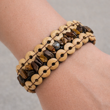 Handmade Artisan Coconut Shell Beads with Tiger's Eye Bracelet - Natural Sustainable Bohemian Jewelry