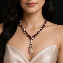 Natural Garnet Ball & Fresh Water Pearl Gemstone Necklace Jewelry