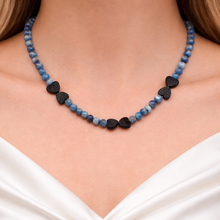 Natural Sodalite Sunstone Gemstone Necklace | 4.5mm Round Beads & 8mm Accent Beads 15.6