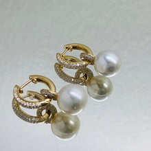18K Yellow Gold Natural Pearl and Diamond 'C' Drop Hoop Earrings | Timeless Classic Minimalist Jewelry