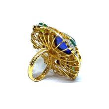 14K Yellow Gold Diamond Polki Tanzanite Emerald Ring – Colorful Blend of Gemstones in Royal Setting