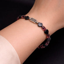 Garnet Tube 6mm Bracelet with Silver Sunstone Heart 7mm | 8 Inch Gemstone Jewelry Statement Style