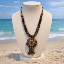 Natural Handmade Artisan Shaded Coconut Wood Statement Necklace Unique Tassels Jewelry
