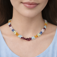 Natural Prehnite Citrine Swiss Blue Topaz Rhodolite Rose Quartz Iolite Gemstone Necklace