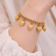 Yellow Gold Plated Delicate Linked Chain Bracelet – Micron Gold Sand‑Brass Hearts