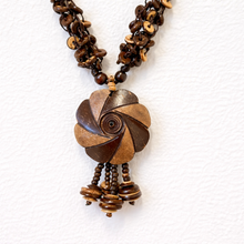 Natural Handmade Unique Spiral Design Coconut Shell Statement Necklace with Tassels Jewelry
