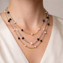 Natural Peridot, Amethyst, Pink Tourmaline Ball Pearl Gemstone Necklace Jewelry