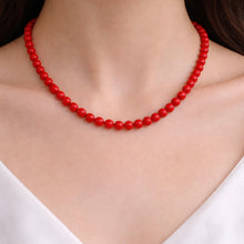Natural Coral Gemstone Necklace | 5mm Smooth Ball Beads 16.5