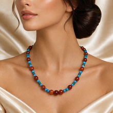 Natural Carnelian Gemstone Necklace 10mm Ball Beads | 6mm Glass Beads 18.5
