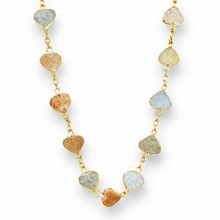 Natural Handmade Romantic Flat Heart Cut Gemstone Station Necklace on Chain Jewelry