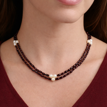 Natural Garnet with Pearl Oval  Plain Gemstone Necklace