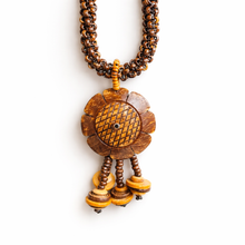 Natural Handmade Dark Coconut Shell Floral Carved Necklace Unique Tassels Jewelry