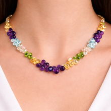 Natural Swiss Blue Topaz Rose Quartz Peridot Citrine Amethyst Gemstone Semi Necklace