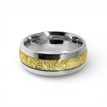 Tungsten Ring Domed Yellow Meteorites Pattern Inlay Polished Finished Band
