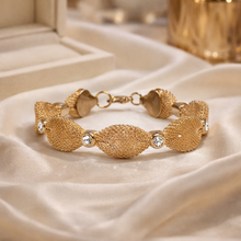 Vintage Art Woven Gold-Tone Mesh Bracelet with Rhinestone Marquise Links