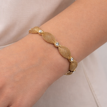 Vintage Art Woven Gold-Tone Mesh Bracelet with Rhinestone Marquise Links